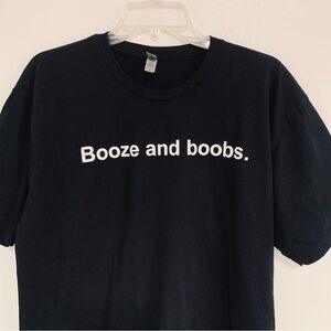 Booze and Boobs black tee shirt, funny beach boat vegas